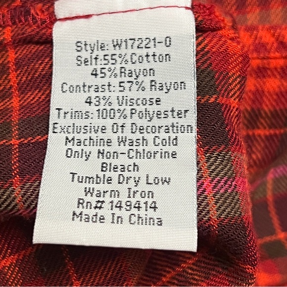 Johnny Was Workshop Shirt Women's XXS Esme Red Western Plaid Pearl Snap - Picture 10 of 12